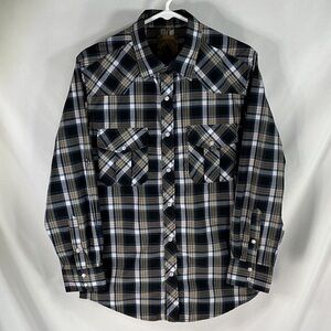 Coevals Club Men Small Blue Plaid Western Long Sleeve Pearl Snap Cowboy Shirt